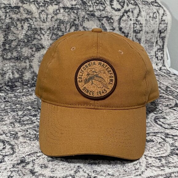 California Waterfowl Since 1945 Canvas Baseball Cap in Mustard Yellow - Picture 2 of 7